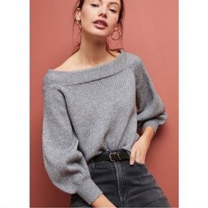 Anthropologie moth pink ribbed off the shoulder sweater
